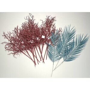 Lot 15 Glitter Coated Faux Pink Coral & Aqua Palm 19" FLORAL SPRAYS Decor *Read*